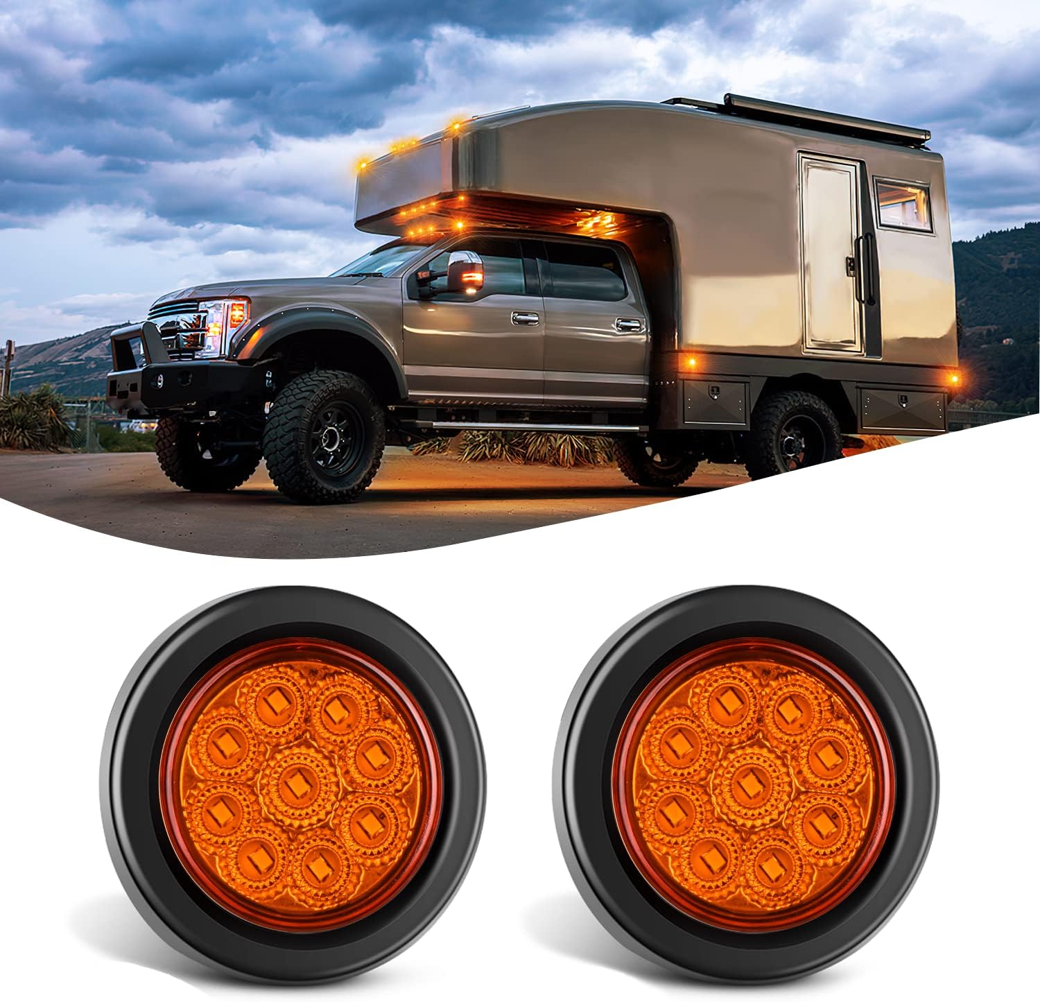 2" Amber 9 Leds Round Marker Clearance Light (Pair) Nilight