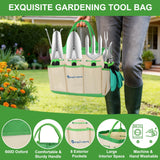 Gardening Tools 9-Piece Heavy Duty Garden Tool Set Gardening Supplies Gifts for Women Men Gardening Hand Tool Kit with Non-Slip Ergonomic Handle, Garden Bag, Durable Gloves and Shears, Green