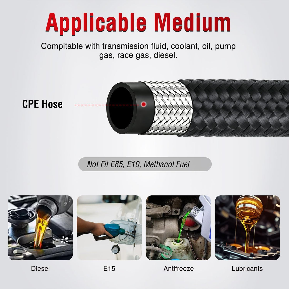 8AN 10FT CPE Nylon Stainless Steel Braided Fuel Line Hose Only | High Pressure Oil Gas Diesel Tube for Transmission Oil Cooler Vacuum Lines