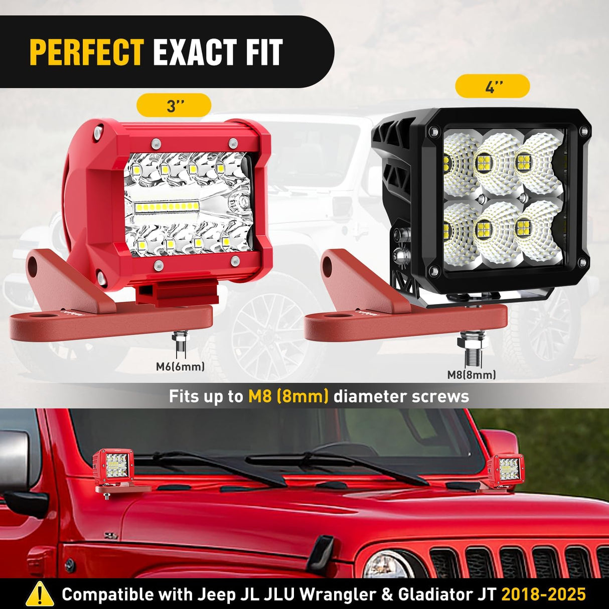 Hood Light Brackets for Wrangler JL JLU Gladiator JT 18-25, Red | for Jeep Wrangler JL JLU Gladiator JT 2018 2019 2020 2021 2022 2023 2024 2025, A-Pillar Auxiliary Offroad LED Pods Mounting