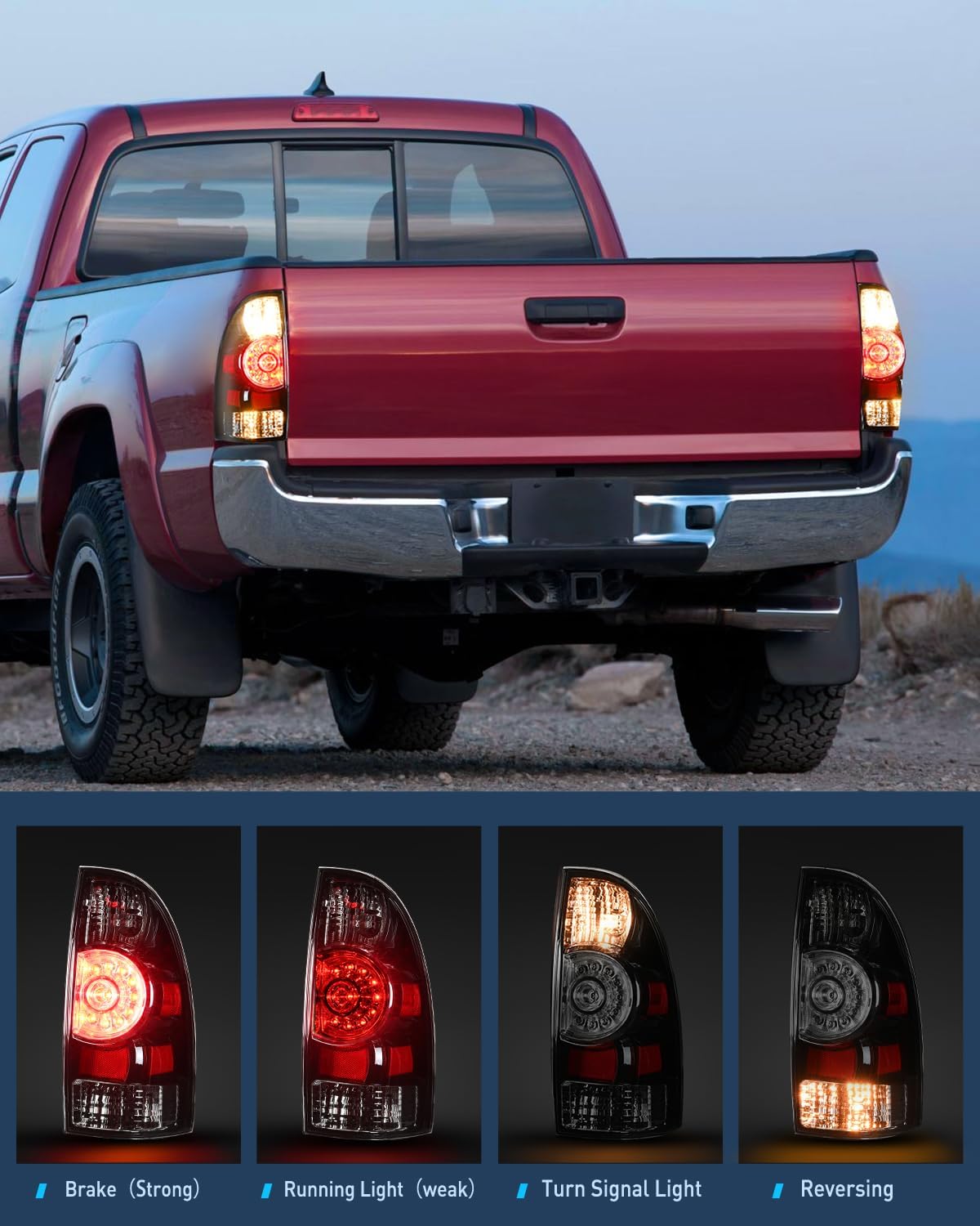 Taillight Assembly Compatible with Toyota Tacoma 2005 2006 2007 2008 2009 2010 2011 2012 2013 2014 2015 Rear Tail Light Lamp Replacement Black Housing LED Lens Driver and Passenger Side