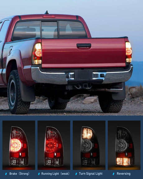 Taillight Assembly Compatible with Toyota Tacoma 2005 2006 2007 2008 2009 2010 2011 2012 2013 2014 2015 Rear Tail Light Lamp Replacement Black Housing LED Lens Driver and Passenger Side
