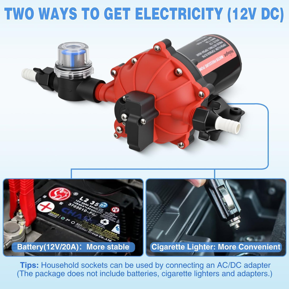 RV Water Pump 12v Camper Water Pump 7.0 GPM 70 PSI with Pressure Switch Strainer Heavy Duty Diaphragm Pump 12 Volt DC Upgrade Self-Priming Low Noice for RV Marine Yacht Caravan Camper Trailer