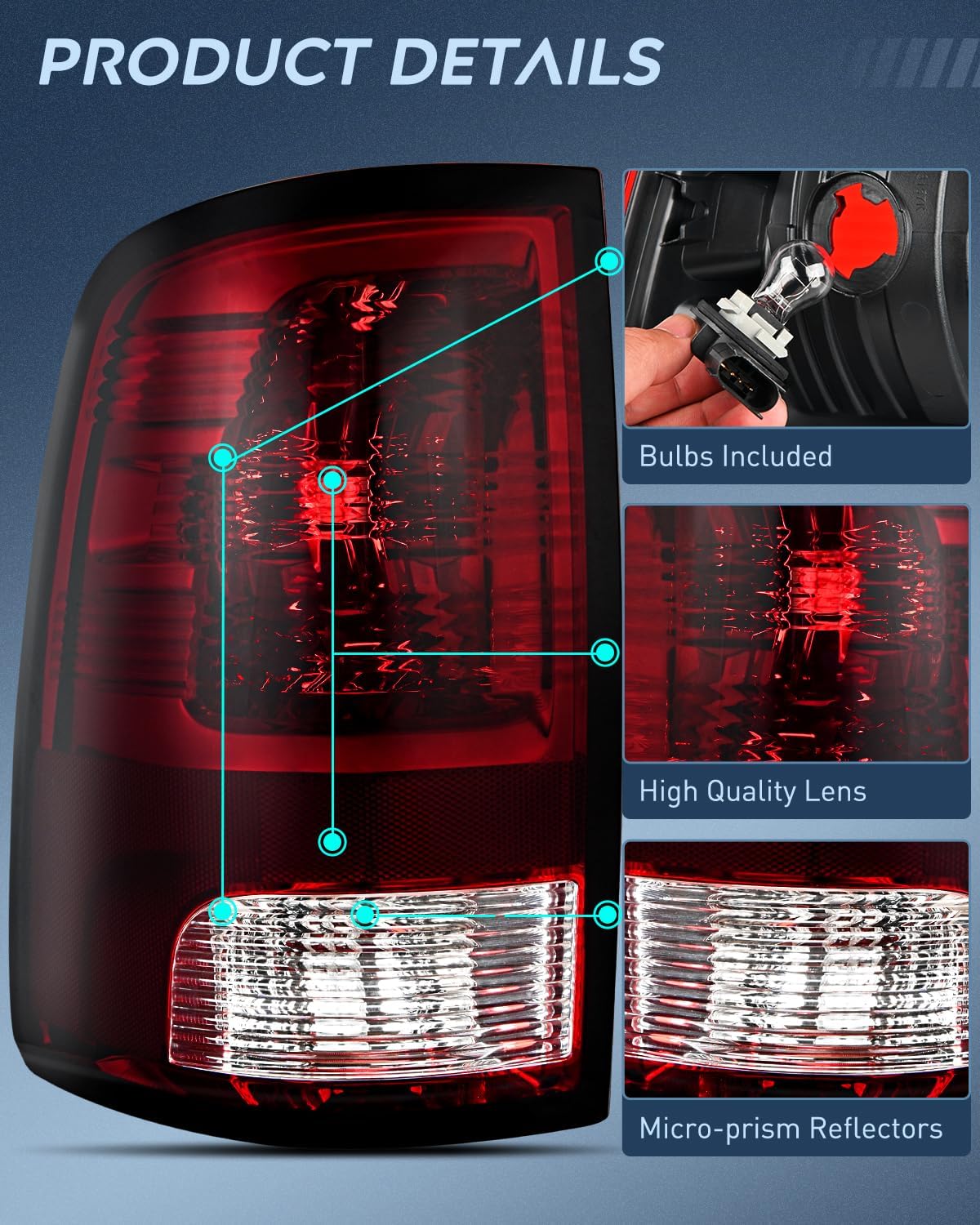 Taillight Assembly Compatible with 2009 2010 2011 2012 2013 2014 2015 2016 2017 2018 Dodge Ram 1500 2500 3500 2019 2020 2021 Classic Rear Lamp OE Style Driver Side Dark Red