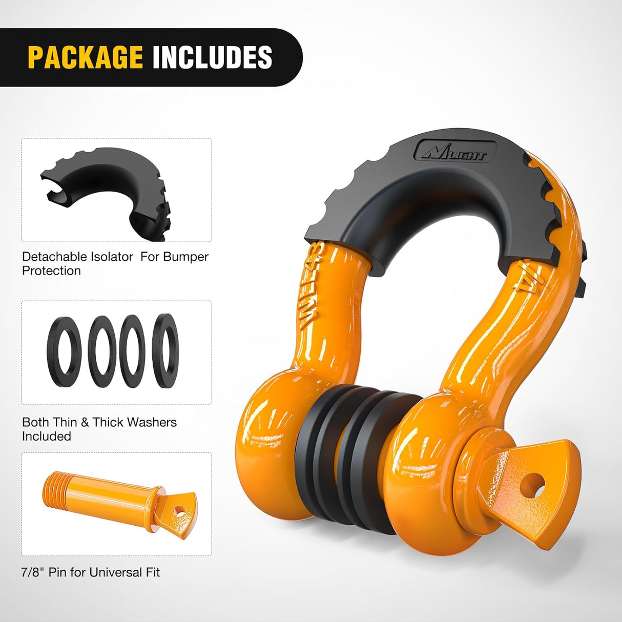 2 Pack 3/4 Inch D-Ring Shackle with 7/8 Inch Screw Pin 41,887lbs Break Strength, Heavy Duty Off Road Recovery Shackle with Isolators Washers for Use with Tow Strap, Winch, Off-Road Jeep Truck Vehicle