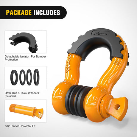 2 Pack 3/4 Inch D-Ring Shackle with 7/8 Inch Screw Pin 41,887lbs Break Strength, Heavy Duty Off Road Recovery Shackle with Isolators Washers for Use with Tow Strap, Winch, Off-Road Jeep Truck Vehicle