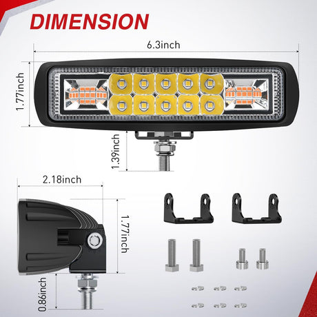LED Light Pods 2PCS 6 Inch 60W Amber White 3 Lighting Modes Fog Lights Spot Flood Combo Beam with Dual Control 18AWG Wiring Harness for Truck Pickup Golf Cart UTV ATV SUV Boat 4x4 Car