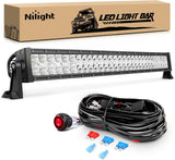 LED Light Bar 32Inch 180W Spot Flood Combo Driving Upper Windshield Roof Lighting with 12V 16AWG Wiring Harness Kit for Truck Tractor Trailer Pickup SUV 4x4 Van Camper