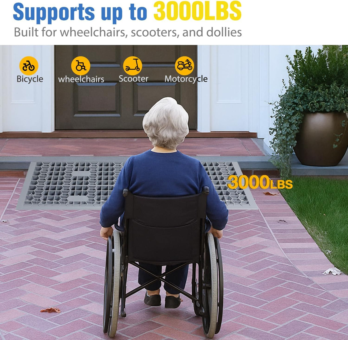 Modular Threshold Ramps, 2 Inch Rise Non‑Slip Interlocking Plastic Wheelchair Curb Doorway Ramp for Home Entry Indoor Outdoor, 2 Pack