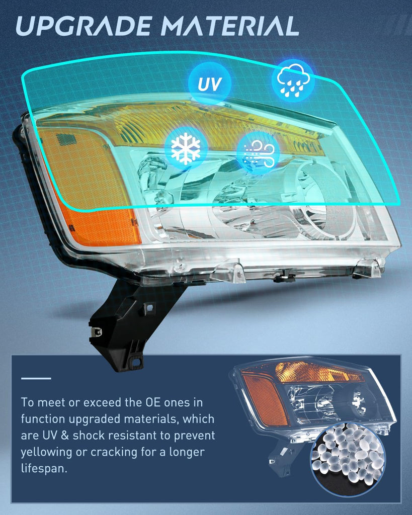 Headlight Assembly Headlight Assembly Chrome Case Amber Reflector 2004-2015 Titan 2005-2007 Armada 2004 Pathfinder Armada (Pair)