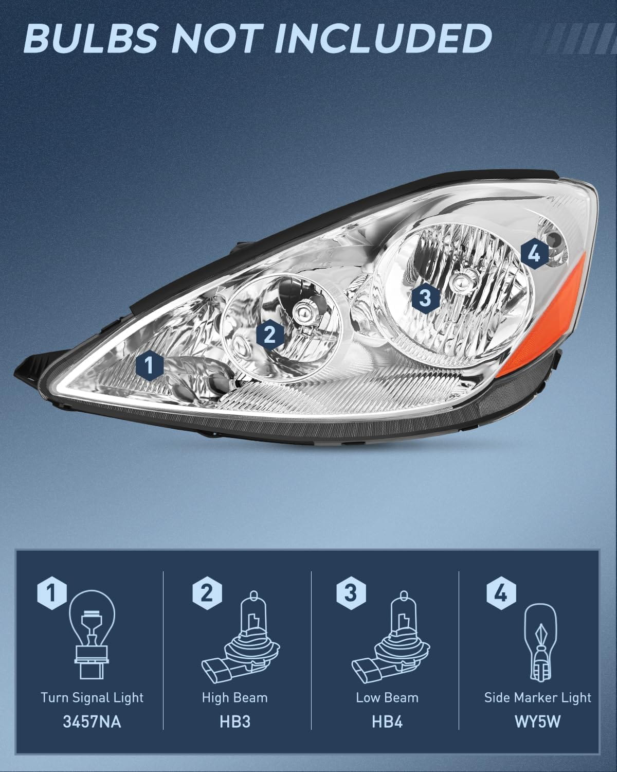 Headlight Assembly 2006-2010 Toyota Sienna Headlight Assembly Chrome Housing Amber Reflector Clear Lens