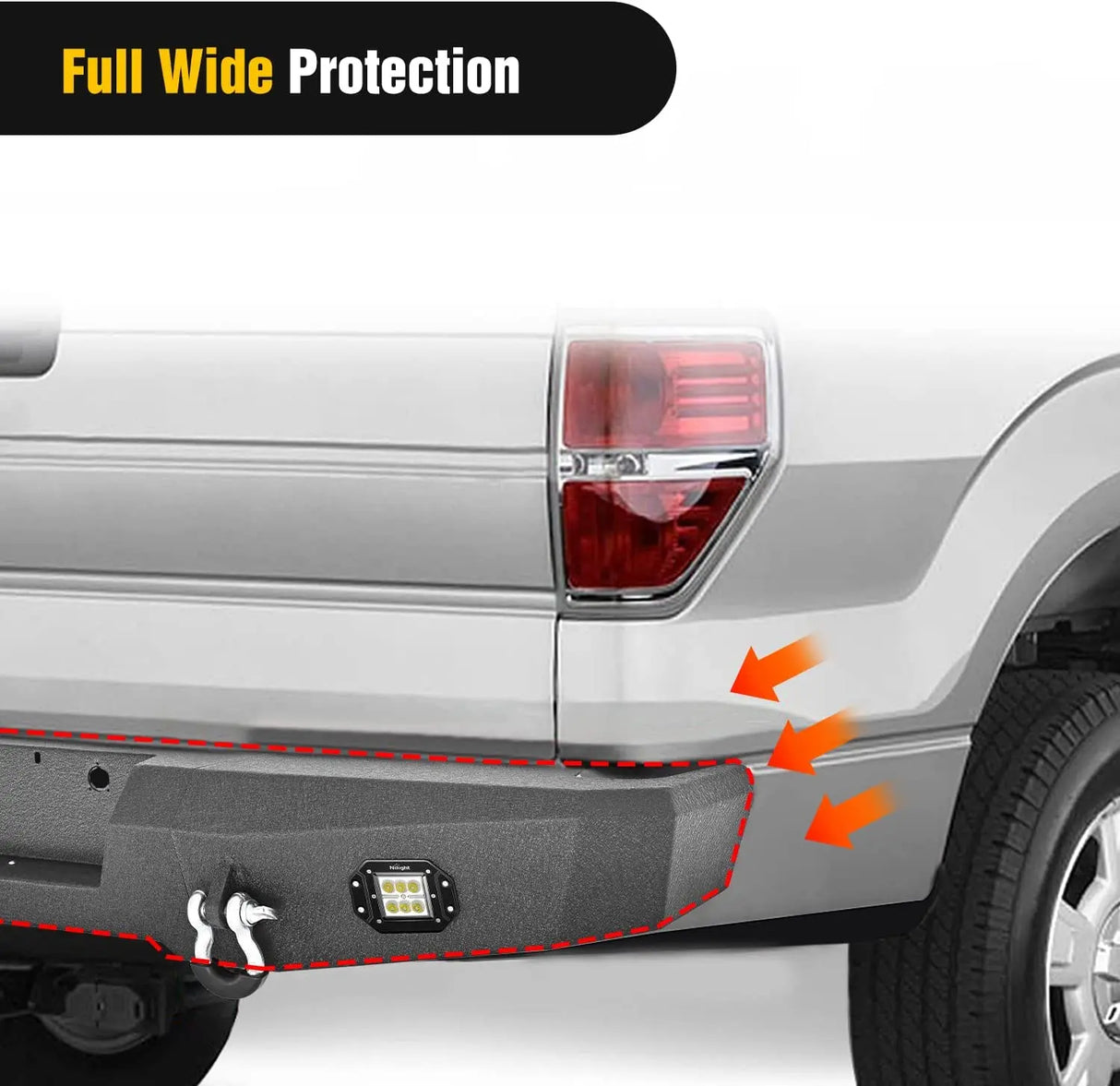 Rear Bumper Nilight Rear Step Bumper for 2009 2010 2011 2012 2013 2014 Ford F150 Full Width Pickup Truck Rear Step Textured Black Solid Steel Offroad with 2X Upgraded 18W LED Lights D-Rings, 2 Years Warranty