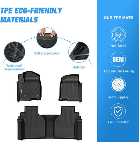 Floor Mats for Chevy Silverado GMC Sierra 1500 2019-2025, Chevrolet Silverado GMC Sierra 2500HD 3500HD Crew Cab 2020 2021 2022 2023 2024 2025 All Weather Custom Fit Heavy Duty Floor Liners