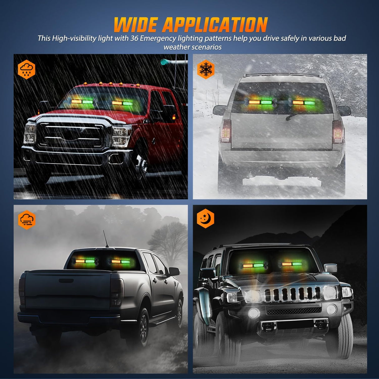 40LED Amber Green Emergency Strobe Traffic Advisor Light Bar with Suction Cups Dash Safety Warning Hazard Flashing Lights Interior Front/Rear Windshield for Trucks Construction Vehicles