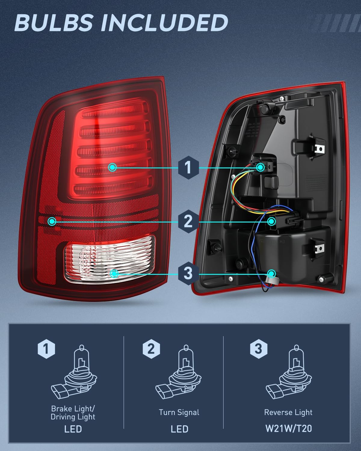 Taillight Assembly Compatible with 2013 2014 2015 2016 2017 2018 Dodge Ram 1500 2014-2018 Ram 2500 3500 LED Style Driver Side and Passenger Side Rear Tail Light with Bulbs