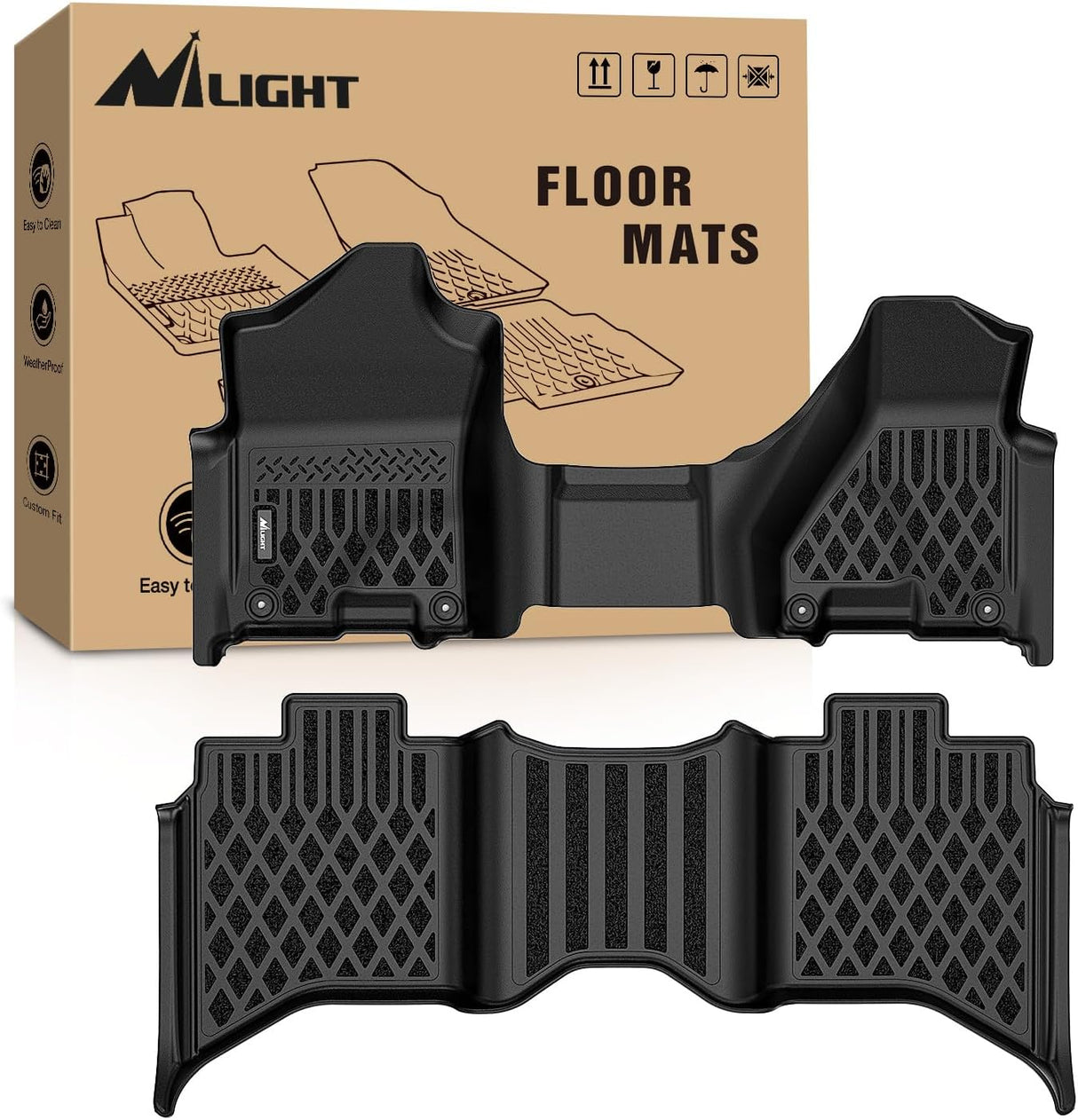 TPE Floor Mats for Dodge Ram 1500 2500 3500 Bench Seat Crew Cab 2013 2014 2015 2016 2017 2018 & Ram 1500 Classic 2019 2020 2021 2022 2023 2024 All Weather Custom Fit Heavy Duty Floor Liners