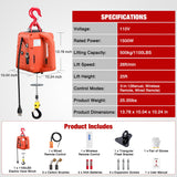 3-in-1 Electric Hoist Winch, 1100LBS 1500W Portable Power Winch Crane with Manual Wired Wireless Remote Control, 110V Electric Hoist 25FT Lifting Height for Garage Warehouses Factories, Orange