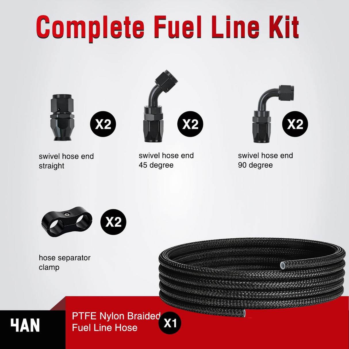 4AN 10FT PTFE Fuel Hose Kit with 8PCS AN4 Fittings&Hose Separators | Fit E85 Nylon Stainless Steel Braided Fuel Hose Universal for Automotive Racing Engines