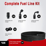 4AN 10FT PTFE Fuel Hose Kit with 8PCS AN4 Fittings&Hose Separators | Fit E85 Nylon Stainless Steel Braided Fuel Hose Universal for Automotive Racing Engines