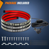 48 Inch 288 LED Tailgate Strobe Light Strip Blue White | 28 Light Modes Double Row Waterproof Warning Rear Window Lamp for Pickup, Trailers, Construction Vehicles, Car, SUV