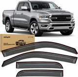 Tape on Window Visors for Dodge Ram 1500 Quad Cab 2019-2026, 4PCS | For New Body Quad Cab Only, Not for Crew Cab or Classic, Outside-Mount Rain Guards for Fresh Air Circulation, Smoke Tinted
