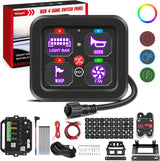 4 Gang Switch Panel 12V 24V Universal Circuit Control Relay System with RGB Backlight Fuse Wiring Harness Automatic Dimmable ON Off LED Pod for Car Pickup Truck Camper SUV