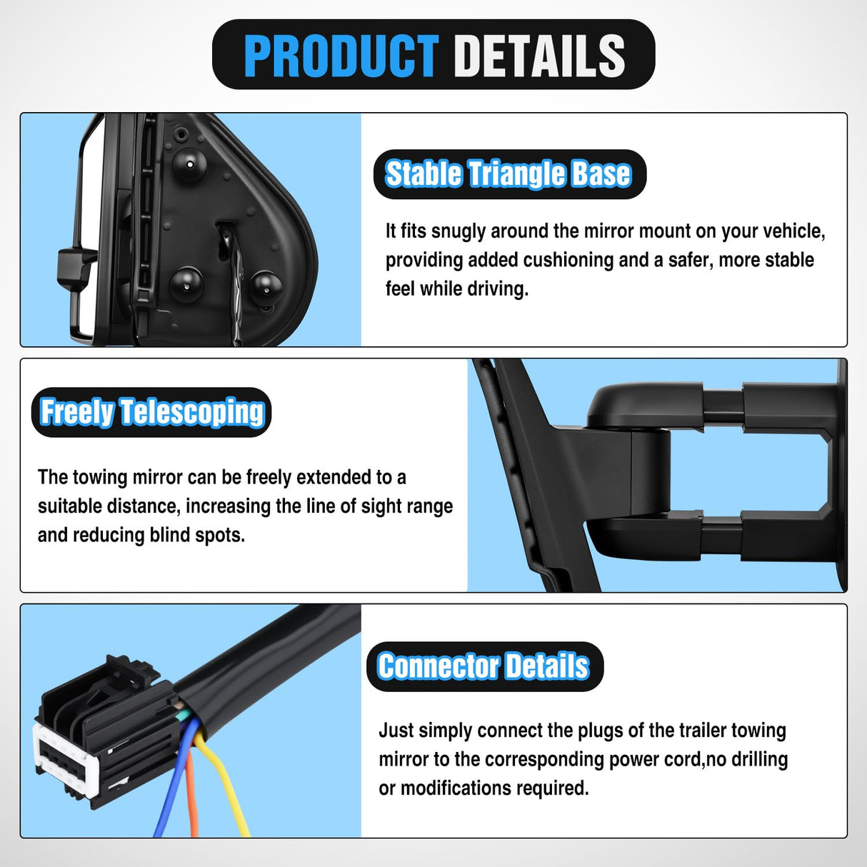 Towing Mirrors Turn Signal Reverse Puddle Lights Power Heated Adjustable Glass Manual Telescoping Folding Compatible With 2007-2014 Chevy Silverado GMC Sierra Yukon XL