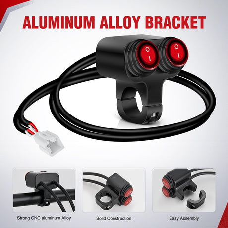 Motorcycle 7/8 Inch (22mm) Handlebar Switch Plug and Play 12V Waterproof On Off Push Button Dual Control for ATV UTV Driving Light Bar