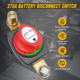 Side Post Battery Disconnect Switch with Adapter Negative | 12V-48V 275A Marine Battery Kill Switch ON OFF Negative Power Cut Shut Off for Boat Car RV