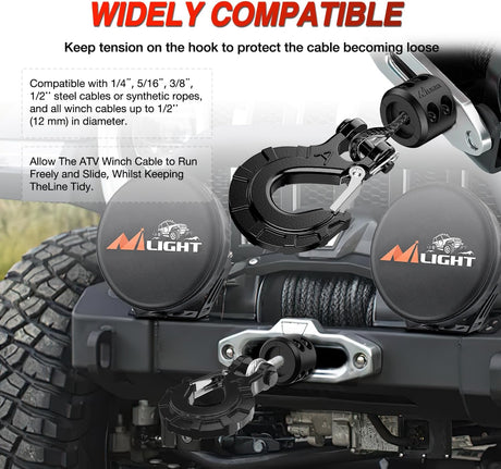 Winch Stopper for ATV UTV Truck SUV Winch Cable Hook Rubber Stopper Protect Towing Hook Synthetic Rope winch accessories Rope Line Saver with Stainless Steel Screws and Nuts Allen Wrenc, Black