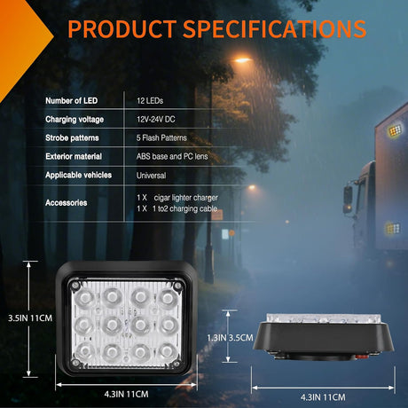 12LED Magnetic Wireless Trailer Lights 2PCS Rechargeable Portable Hazard Beacon Warning Light Amber and White Emergency Strobe Light for Trucks Trailers Vehicles Cars Bus Surface Mount