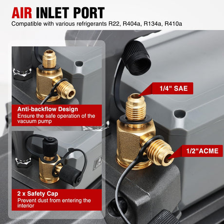HVAC Vacuum Pump, 9.6 CFM 1 HP 110V 2 Stage AC Vacuum Pumps Kit for R22 R404a R134a R410a, 3x10⁻¹ Pa Ultimate Vacuum for Auto Air Conditioning Servicing Refrigerant Recharging, Oil Included