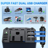 150W Power Inverter 12V DC to 110V AC Car Charger Converter with 3.1A Dual USB Ports and 1 AC Outlets for Phones Tablets Laptop Computer Game Console Kindle iPad DVD Players Black