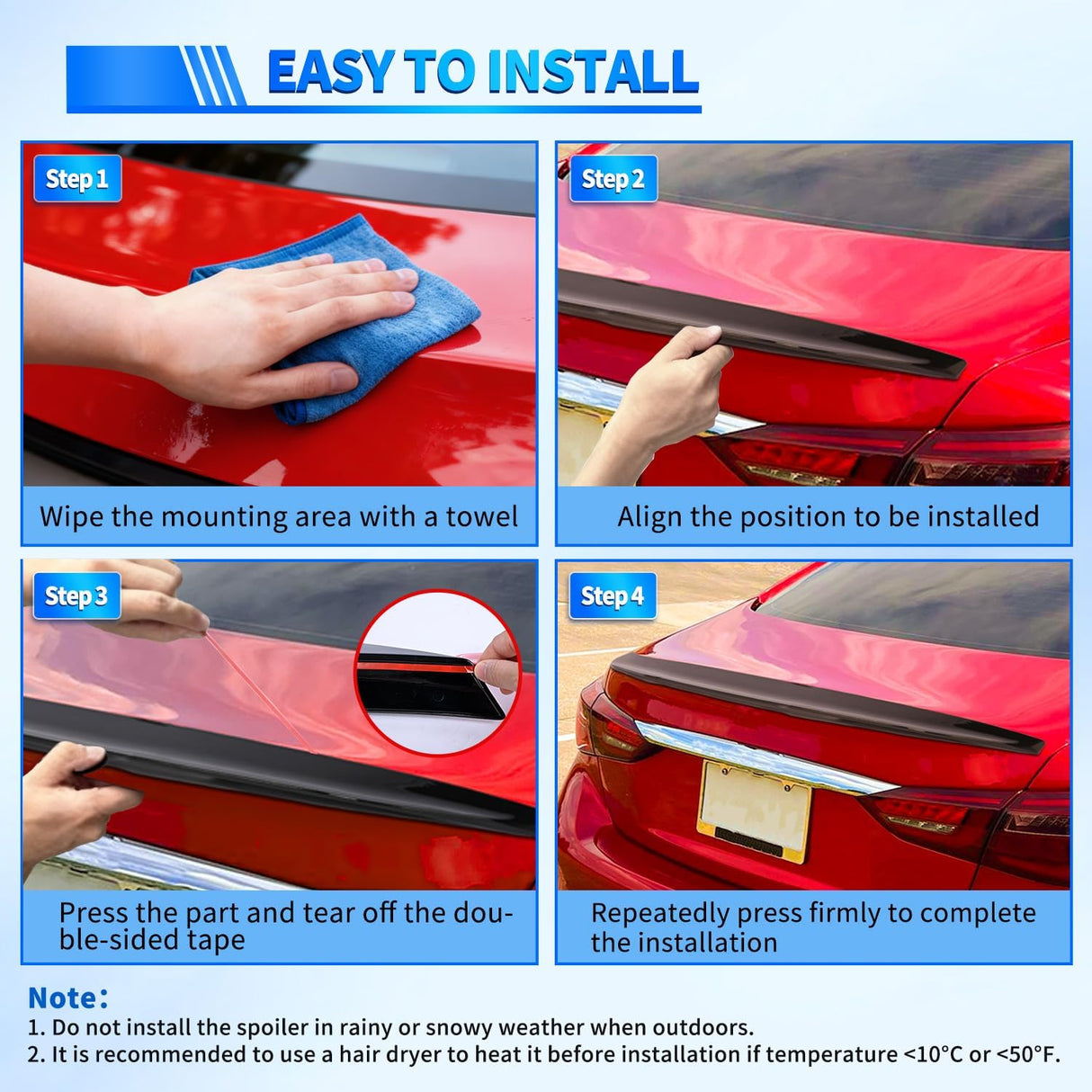 Spoiler Fit for Infiniti Q50 4 Door Sedan 2014 2015 2016 2017 2018 2019 2020 2021 2022 2023 2024 Spoilers for Cars Rear Spoiler Wing ABS Rear Trunk Lip Accessories No-Drill, Glossy Black