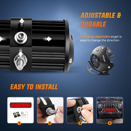 LED Light Bar 12 Inch 240W Red Pod Lights Triple Row Spot Flood Combo 30000LM Driving Boat Off Road Lighting for Trucks Pickup Golf Cart SUV ATV UTV 4x4 Van Camper Tractor