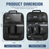 Car Seatback Organizer 2PCS Black PU Leather Universal | Foldable Tray Tablet Holder Tissue Box Removable Bucket Waterproof Storage Bag for Cars Vans SUVs MPVs Pickup Trucks