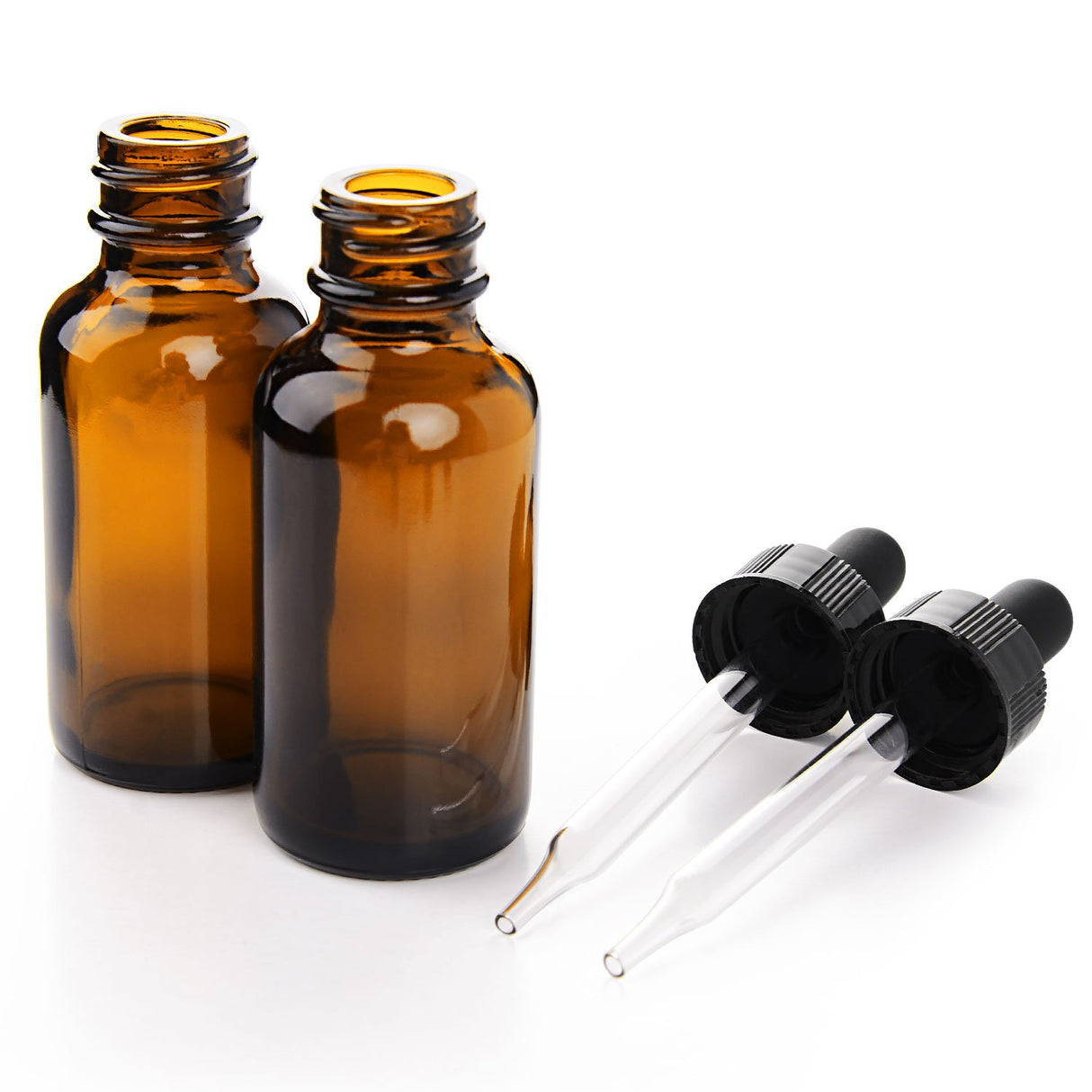 Amber Glass Bottles for Essential Oils with Glass Eye Dropper 60 ml (2oz) for Essential Oils, Chemistry Lab Chemicals, Colognes & Perfumes- Pack of 12