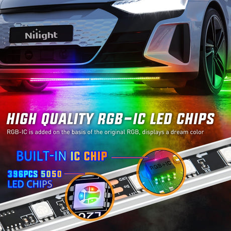 4Pcs Aluminum Underglow Neon Accent Strip Lights 396 LEDs Dream Color Door Assist Multi Mode Sound Active Function Music Modes with APP Remote Control Underbody Light Strips for Car Truck RV