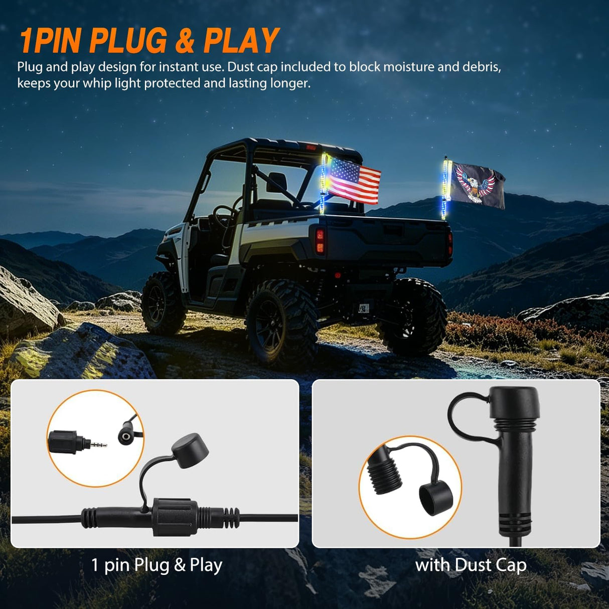 RGB LED Whip Light 2PCS 2FT Spiral Antenna Whips | APP and Remote Control with DIY Chasing Patterns Turn Signal Brake Reverse Functions and Spring Base for ATV UTV RZR and Jeep