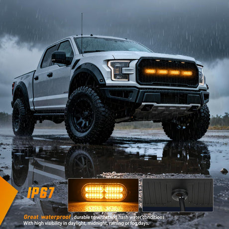 4PCS 24LED Emergency Strobe lights 12V 24V Amber Surface Mount Grille Hazard Safety Warning Light Sync Feature Side Flashing Marker Flash for Car Truck Campers