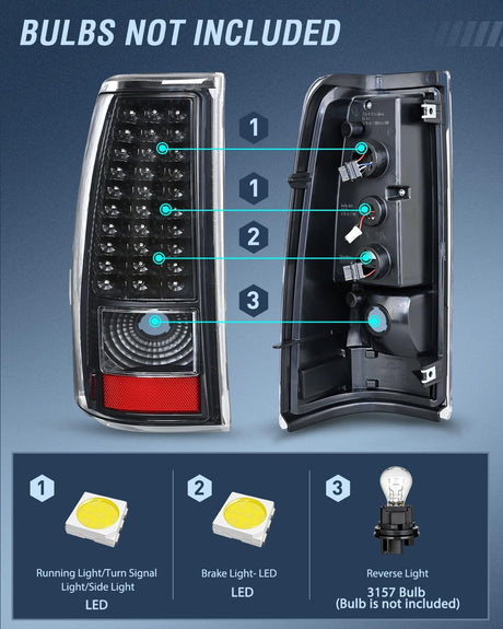 Taillight Assembly Compatible with 2003 2004 2005 2006 Chevy Silverado 1500 1500HD 2500 2500HD 3500 2007 Chevrolet Classic Incandescent Type Upgrade LED Tail Lights Rear Brake Lamps