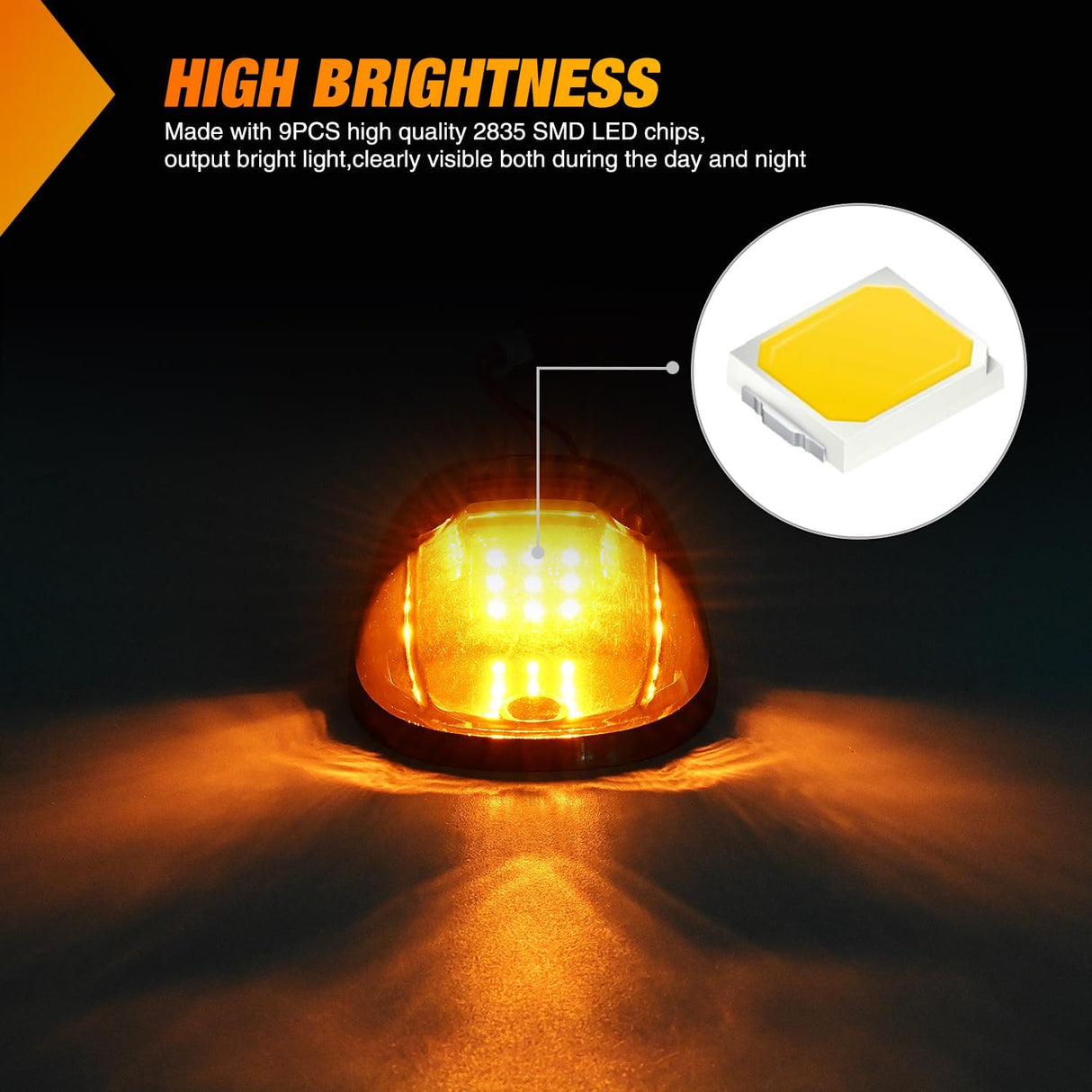 LED Cab Marker Lights 5 PCS 9 LED Smoke Lens Amber Roof Running Clearance Light Compatible with 1999 2000 2001 2002 Dodge Ram 2500 3500 Pickup Trucks