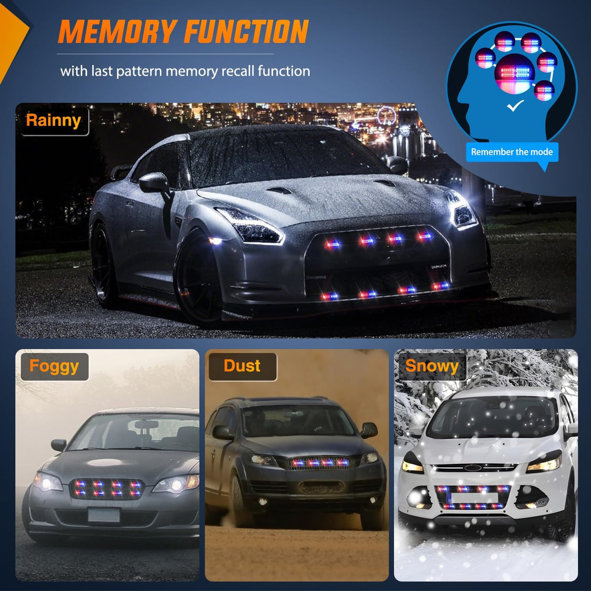 8PCS Led Strobe Lights with Controller 12V 24V Sync Feature Red Blue Light 12 24 LED Surface Mount Emergency Hazard Warning for Vehicle Car Truck RV ATV
