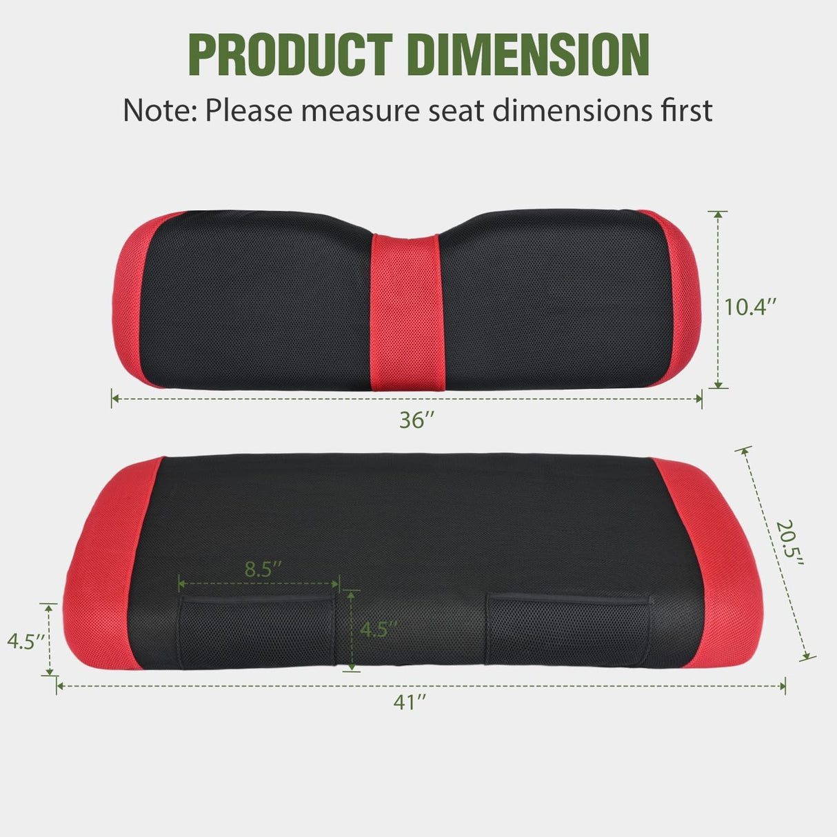 Golf Cart Front Seat Cover 1PC Red Black EZGO TXT RXV Club Car DS | Breathable Sandwich Mesh Sun Scratch Resistant Washable No Staple Fits 1994-2013 EZGO TXT RXV and 2000-2026 Club Car DS