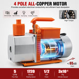 Vacuum Pump HVAC, 5 CFM 1/2 HP 110V 2 Stage AC Vacuum Pumps Kit for R22 R404a R134a R410a, 3x10⁻¹ Pa Ultimate Vacuum for Auto Air Conditioning Servicing Refrigerant Recharging, Oil Included