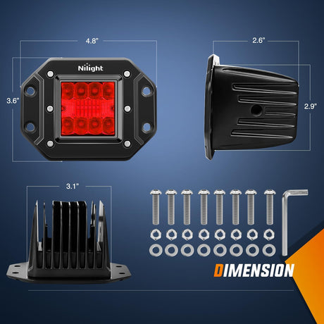 Flush Mount LED Light Pods 2 PCS 42 W Red Upgraded Spot Flood Combo Bumper Driving Fog Lights Fishing Hunting Emergency Safety Signal Light for UTV Pickup Van Boat Tractor