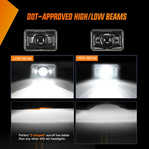 4x6Inch LED Hi/Lo Sealed Beam Headlights 60W H4651 H4652 H4656 H4666 H6545 Black 4Pcs Nilight