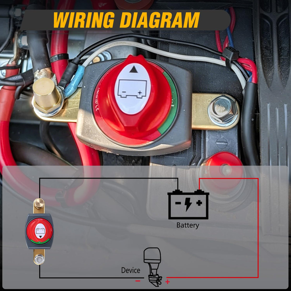 Side Post Battery Disconnect Switch with Adapter Negative | 12V-48V 275A Marine Battery Kill Switch ON OFF Negative Power Cut Shut Off for Boat Car RV