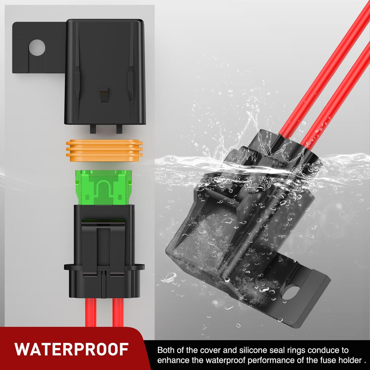 6pcs Inline Fuse Holder 12AWG Waterproof ATC/ATO Blade Holder 20A 30A 40A Regular Heavy Duty in Line w/Cover Fits 1A to 30A Fuses for 12V Automotive Vehicles