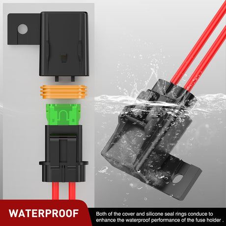 6pcs Inline Fuse Holder 12AWG Waterproof ATC/ATO Blade Holder 20A 30A 40A Regular Heavy Duty in Line w/Cover Fits 1A to 30A Fuses for 12V Automotive Vehicles